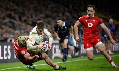 Tommy Freeman scores England’s seventh try yesterday