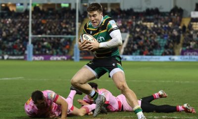 Northampton Saints’ Tommy Freeman bursts through to score against Harlequins