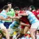 Louis Rees-Zammit, centre, is tackled during Wales' defeat to Argentina in Cardiff