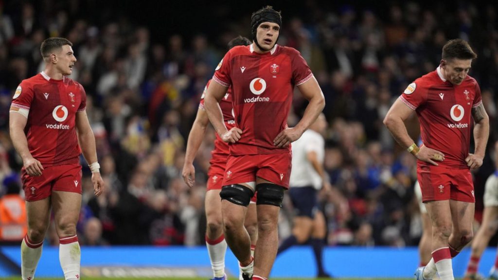 Wales players appear dejected during their 54-12 Six Nations defeat to France