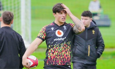Louis Rees-Zammit at Wales training