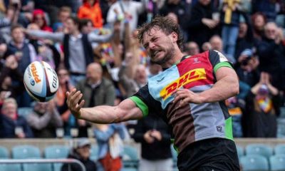 Will Evans celebrates after scoring for Harlequins at Twickenham to see off Exeter Chiefs
