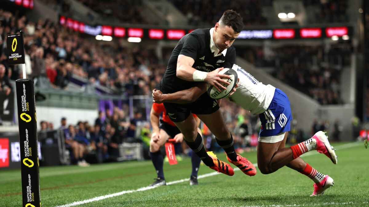 New Zealand’s Will Jordan scores