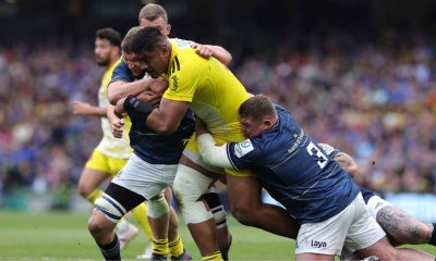 Will Skelton of La Rochelle is tackled by Leinster’s Tadhg Furlong during the 2023 Champions Cup final