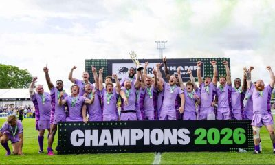 Captain Matt Kvesic and his Worcester players lift the Elior Champ Rugby trophy