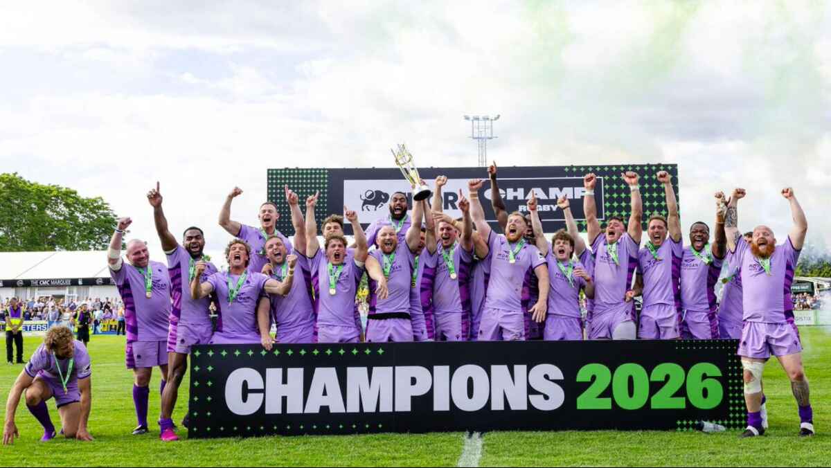 Captain Matt Kvesic and his Worcester players lift the Elior Champ Rugby trophy