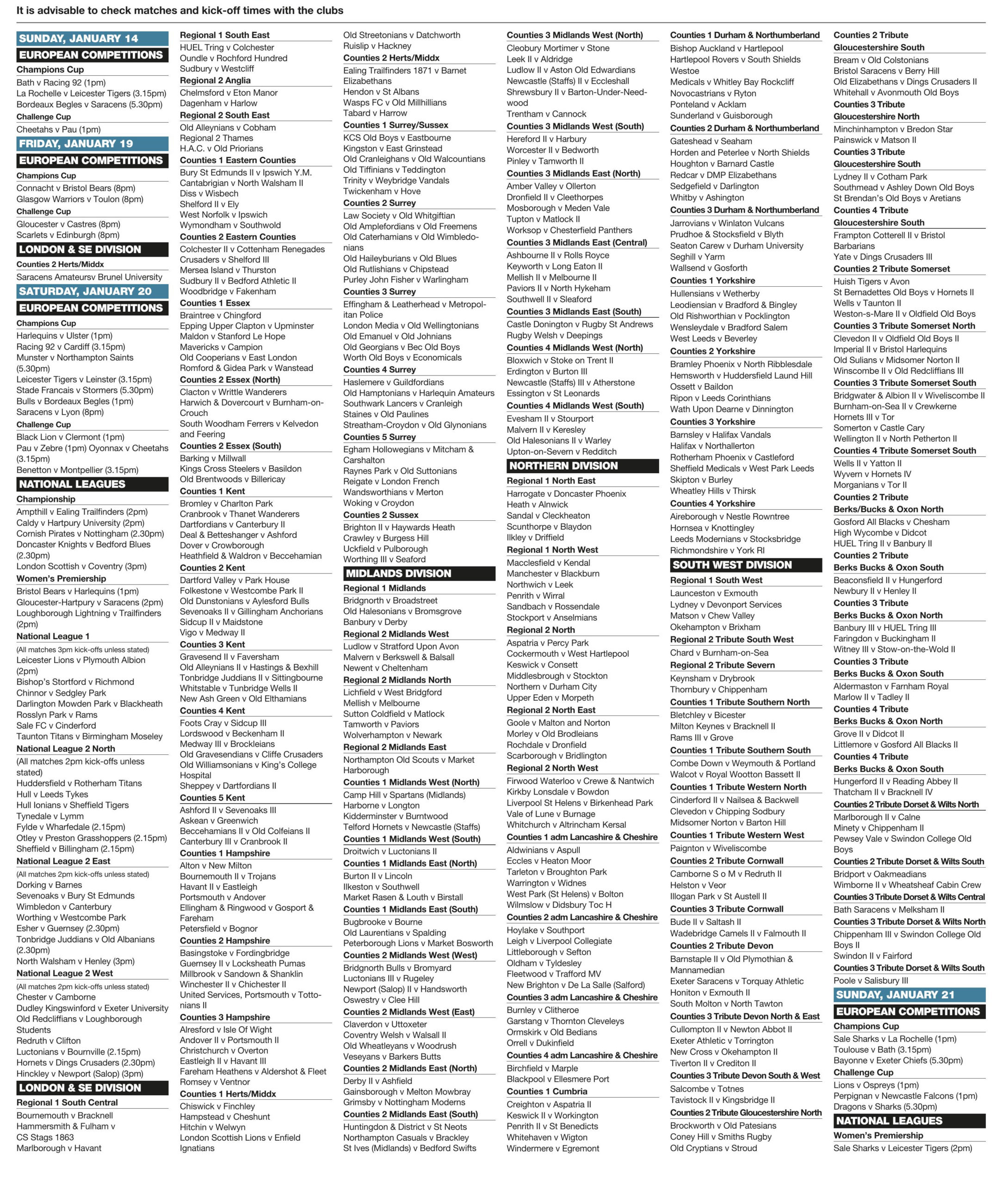 Forthcoming fixtures