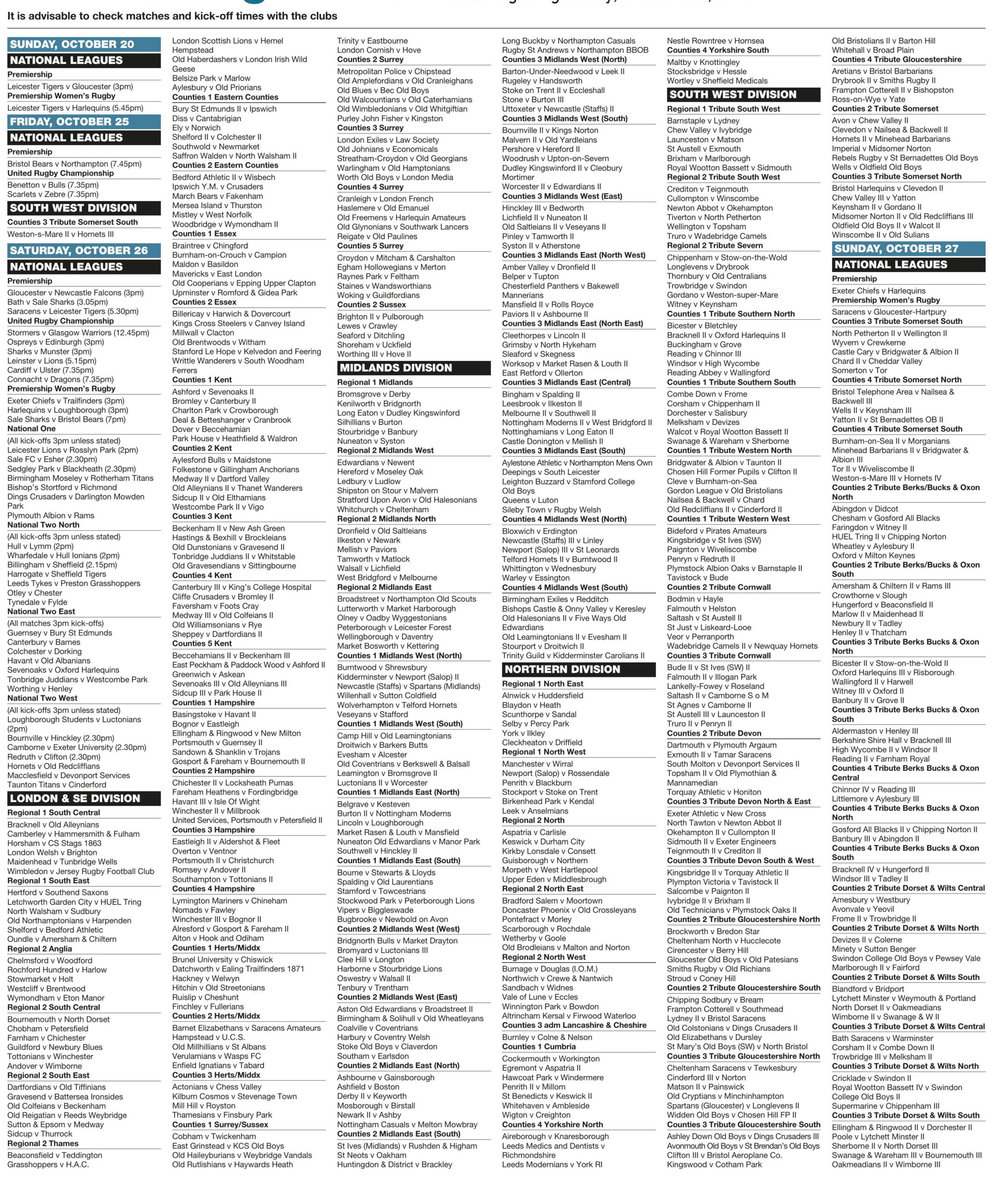 Forthcoming fixtures