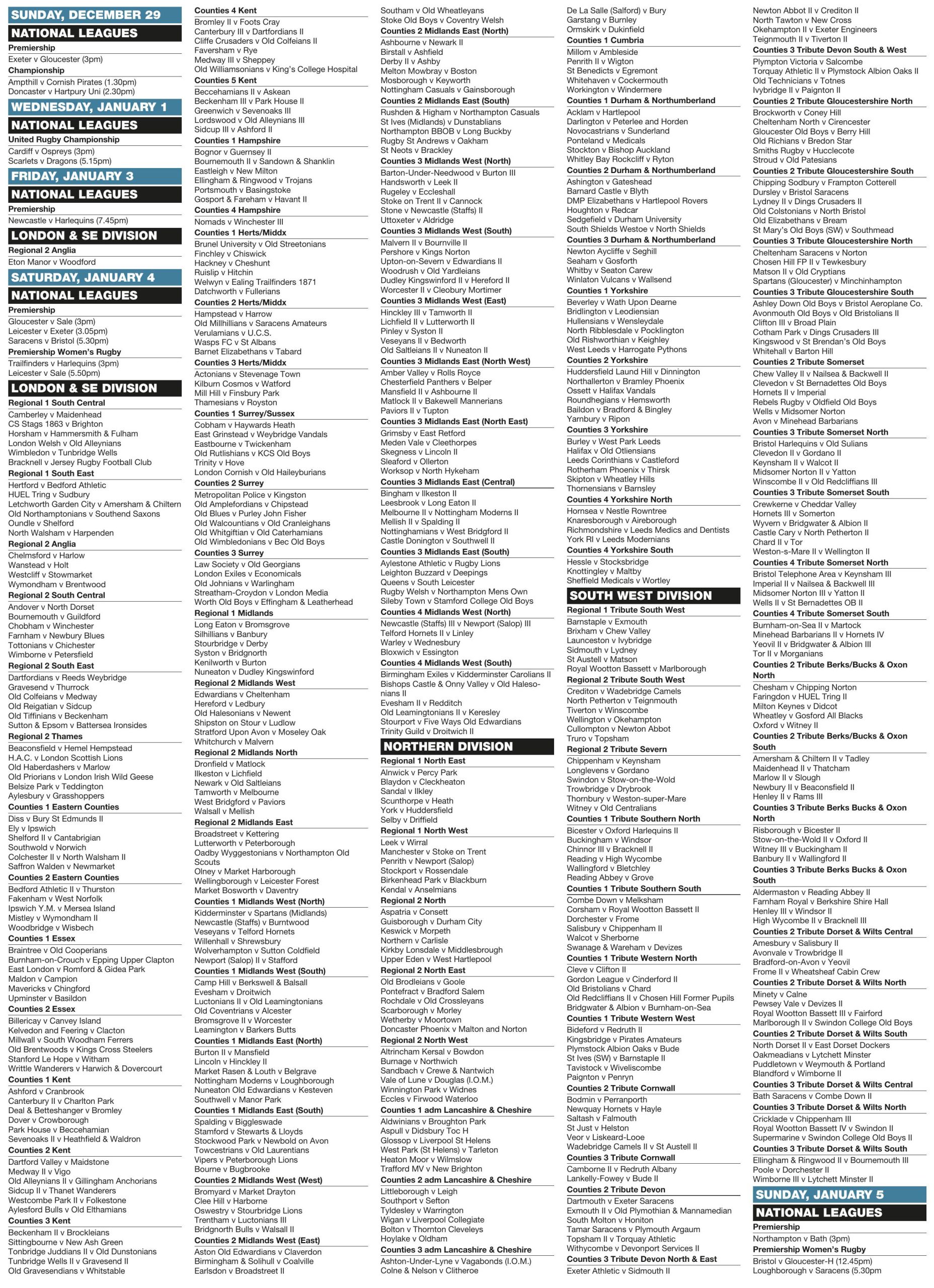 Forthcoming fixtures