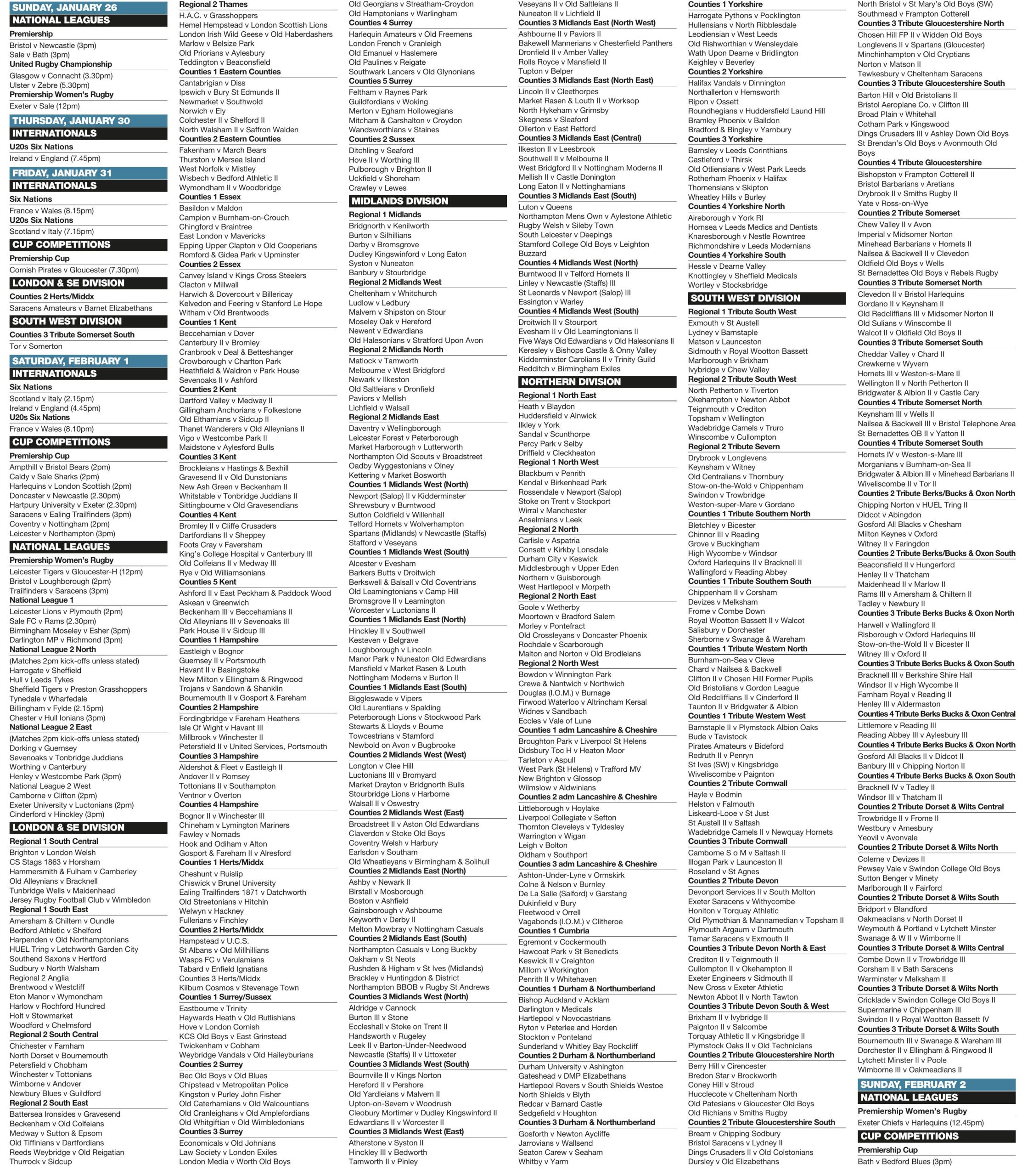 Forthcoming fixtures