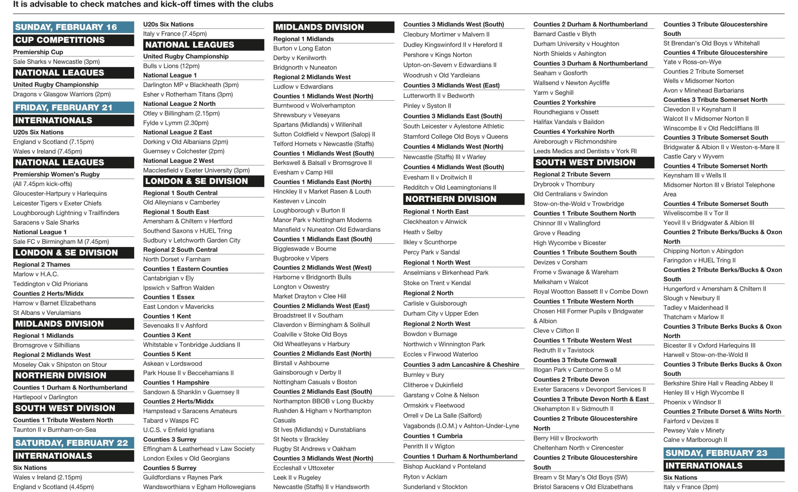 Forthcoming fixtures