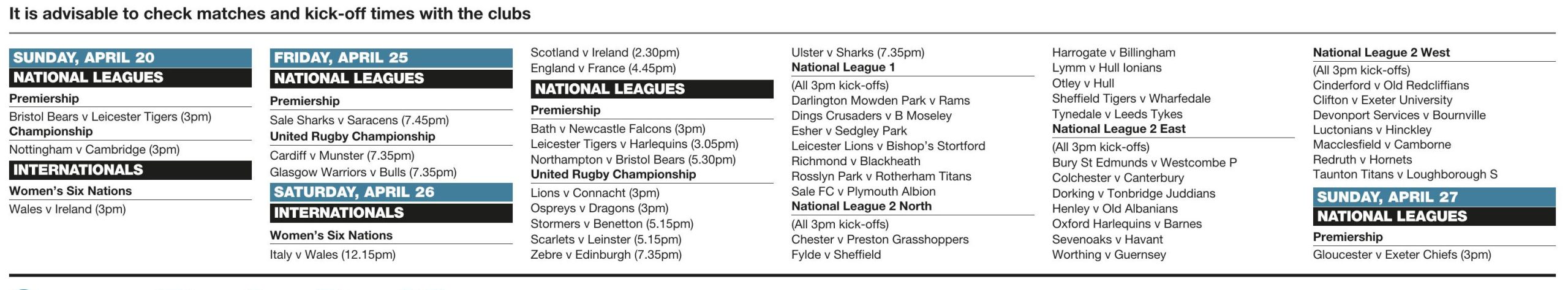 Forthcoming fixtures