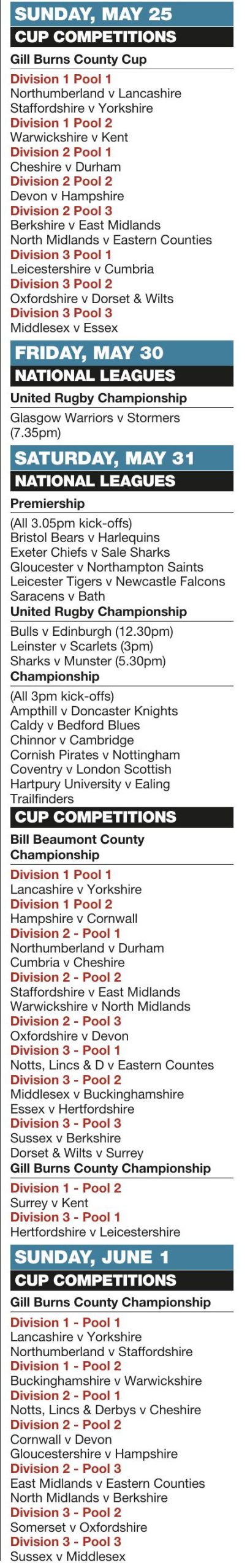 Forthcoming fixtures