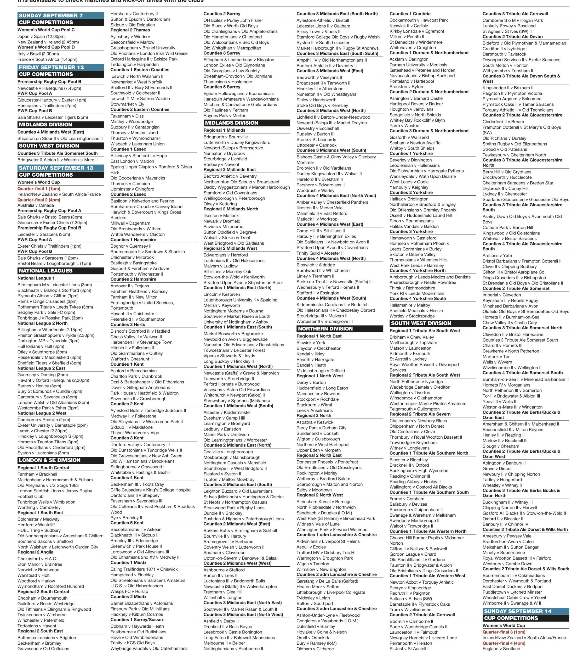 Forthcoming fixtures