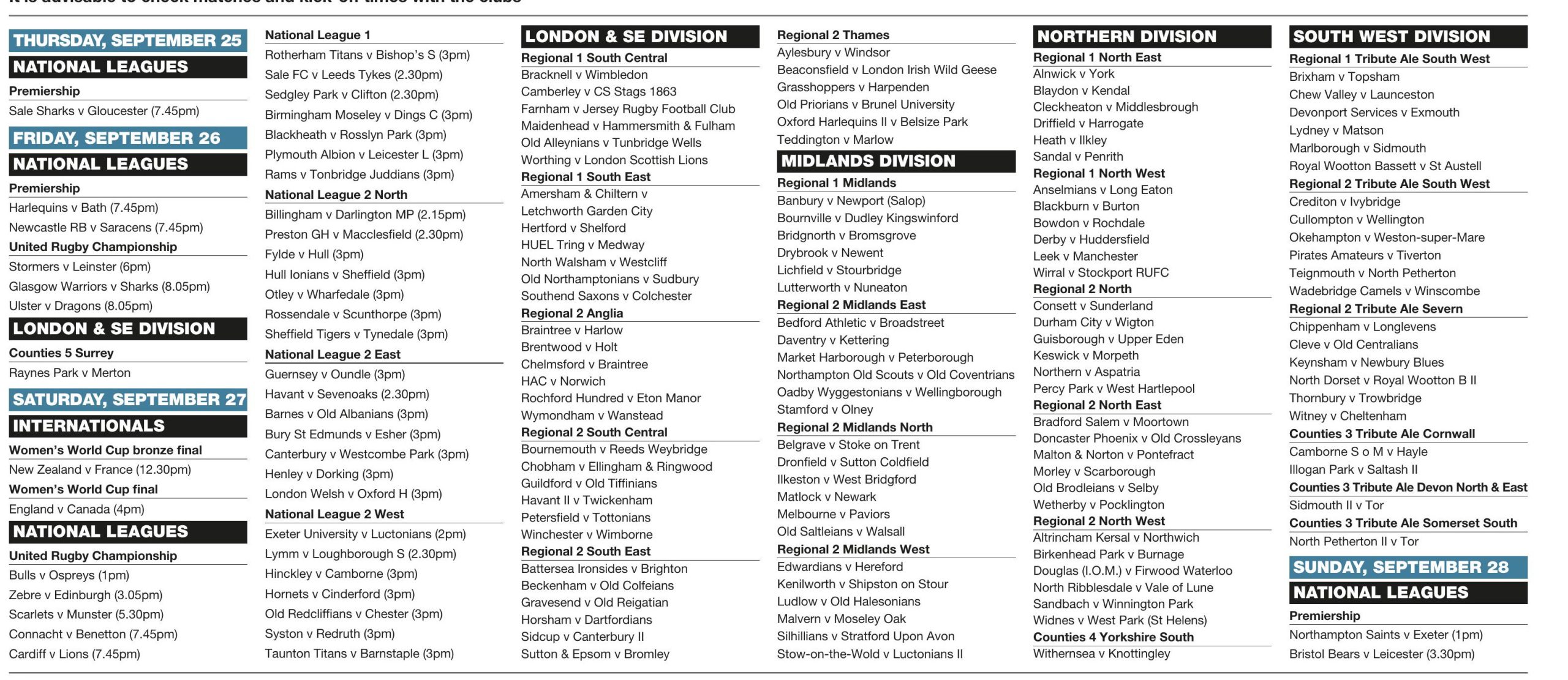 Forthcoming fixtures