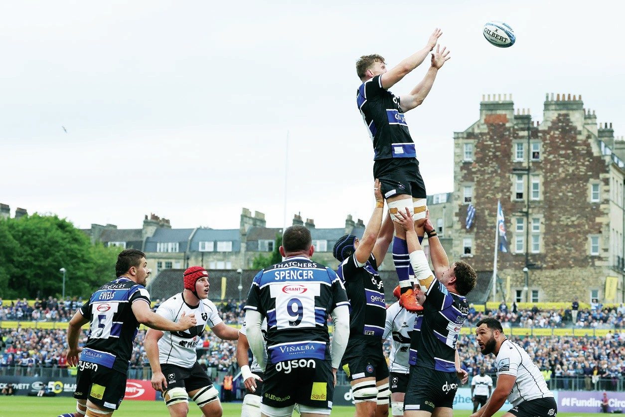Ted Hill rises to win the ball for Bath during a mach at The Rec