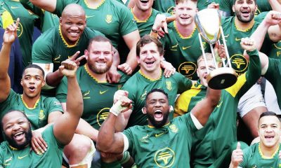 Captain Siya Kolisi leads the celebrations for South Africa