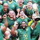 Captain Siya Kolisi leads the celebrations for South Africa