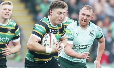 Northampton Saints’ Tommy Freeman on the attack against Leicester Tigers