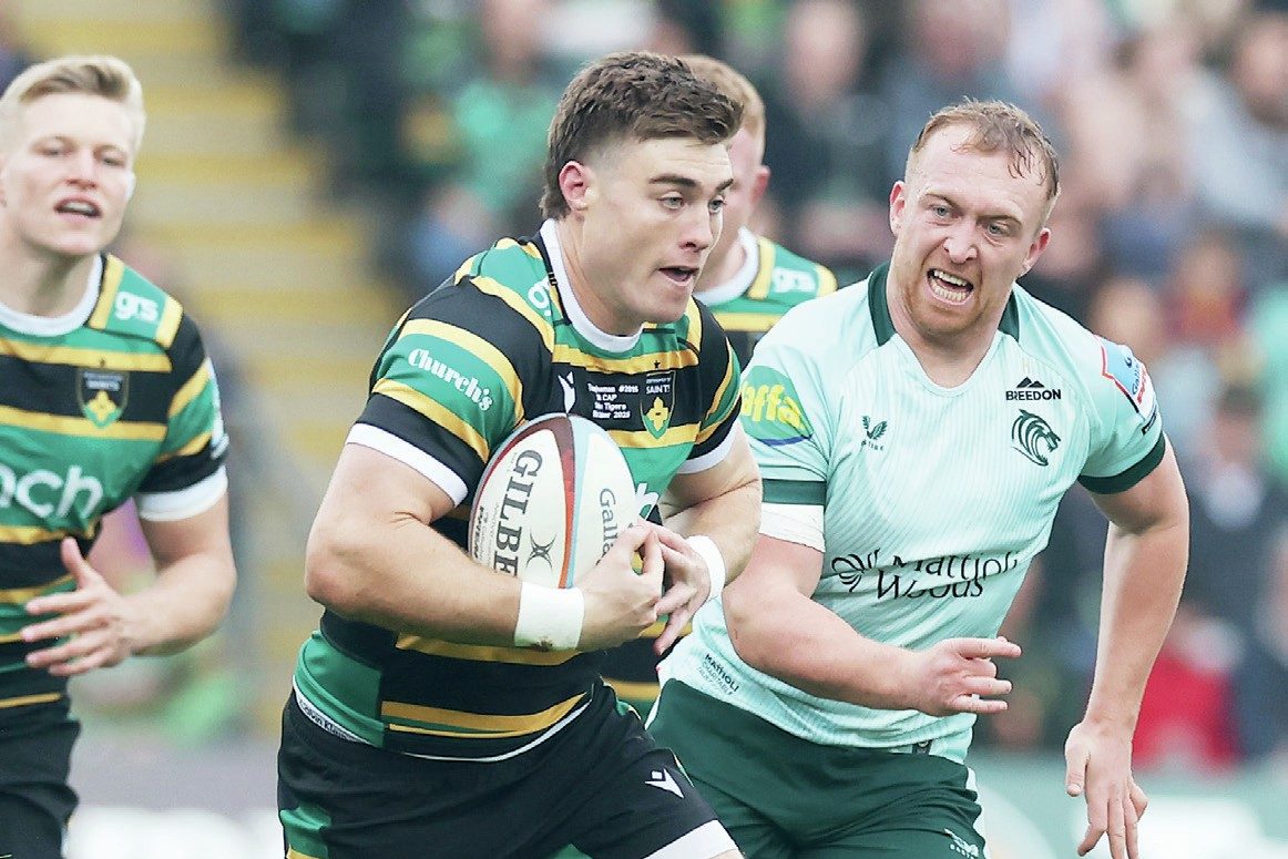 Northampton Saints’ Tommy Freeman on the attack against Leicester Tigers