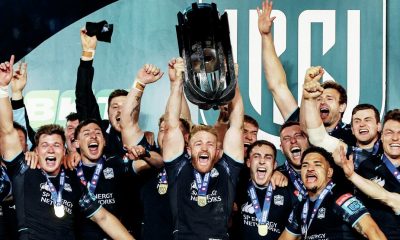 Glasgow Warriors celebrate winning the URC in 2024