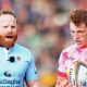Referee Hamish Smales looks on as Will Porter prepares for a Quins scrum