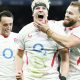 Henry Pollock celebrates scoring England’s second try with Alex Mitchell and Luke Cowan-Dickie