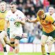 Ben Earl breaks to score England’s first try against Australia yesterday