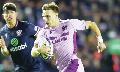 Jamie Dobie breaks to score Scotland’s sixth try