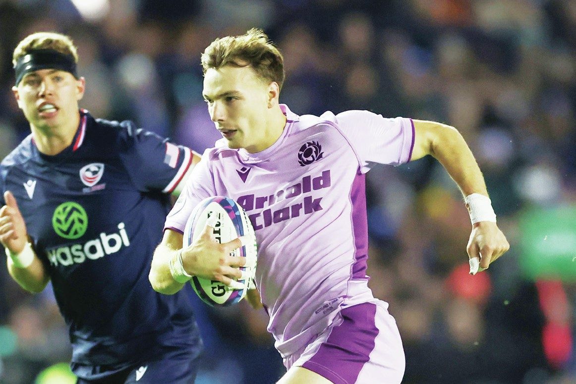 Jamie Dobie breaks to score Scotland’s sixth try