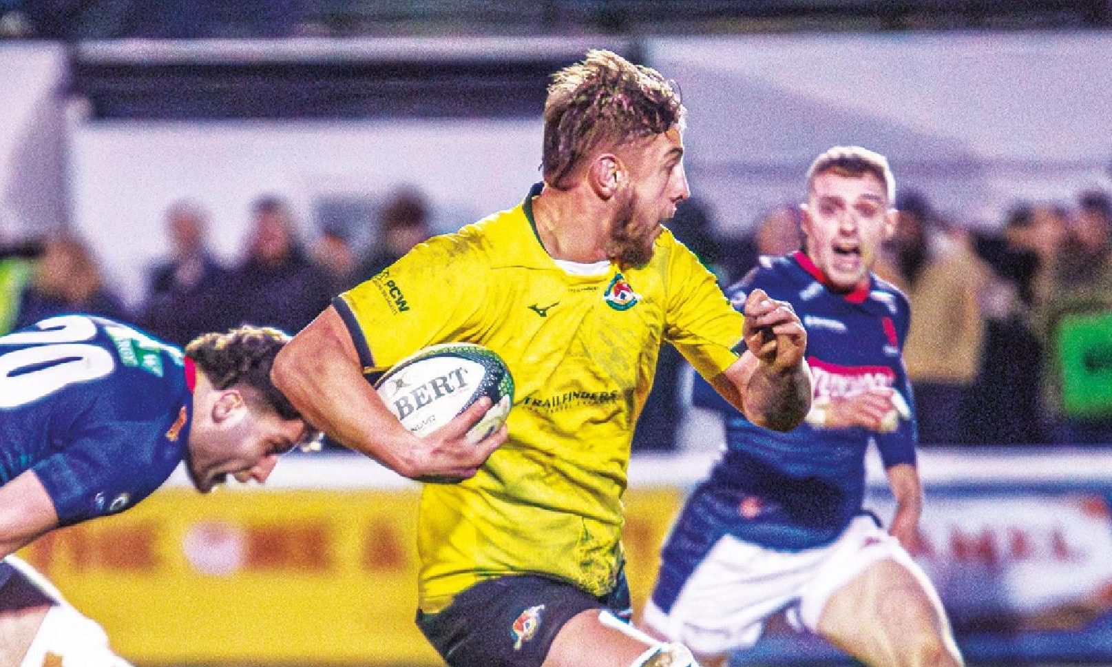 Ealing Trailfinders lock Matas Jurevicius makes a break through the London Scottish defence