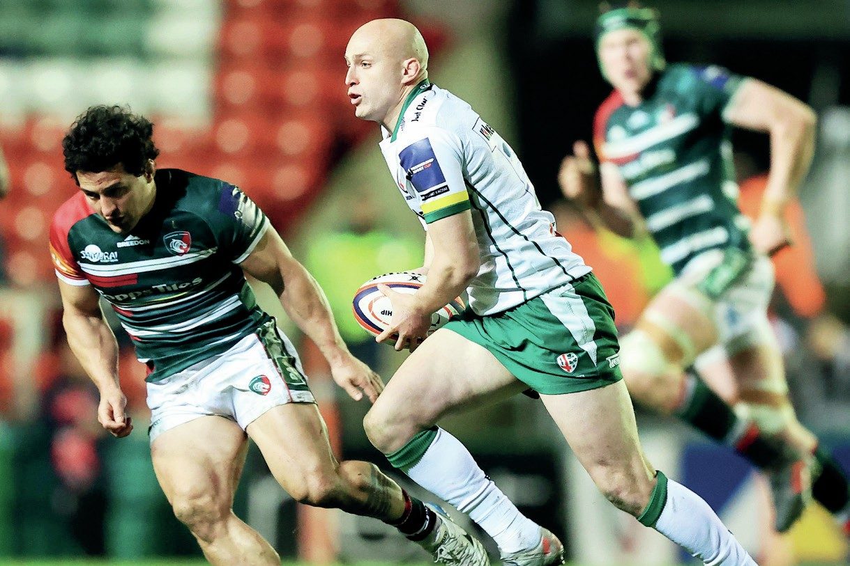 Jacob Atkins on the attack for London Irish against Leicester