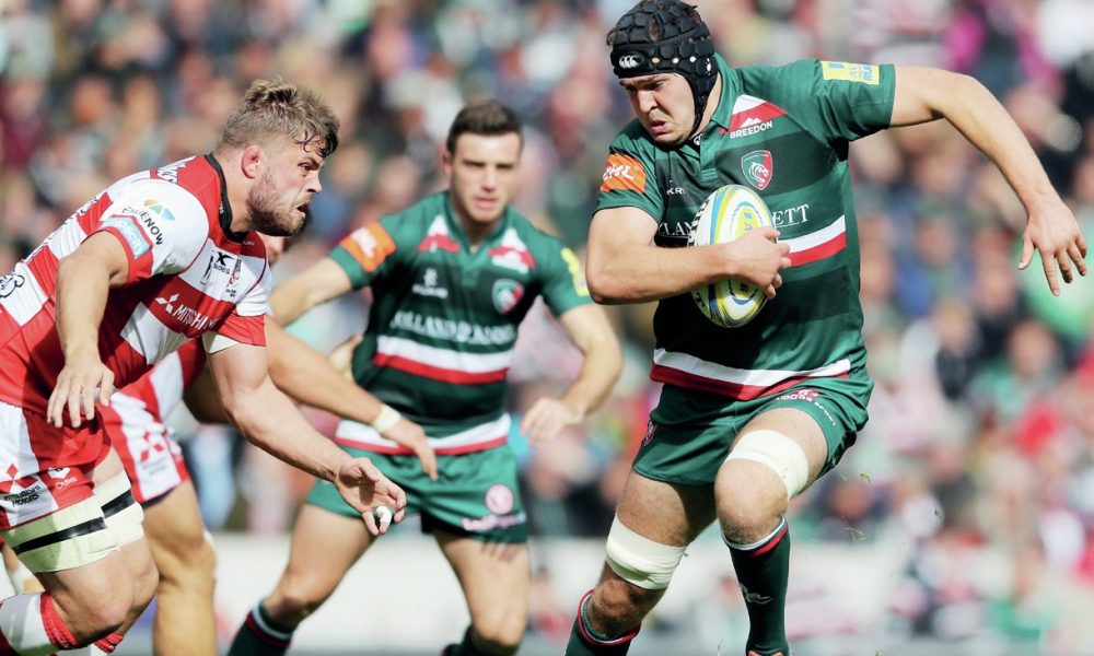 Joe Maksymiw playing for Leicester Tigers in the Premiership, 2017