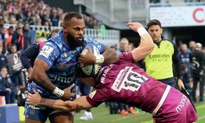 Sale Sharks’ star man Rob du Preez tackles giant Clermont wing Alivereti Raka in the corner
