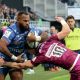 Sale Sharks’ star man Rob du Preez tackles giant Clermont wing Alivereti Raka in the corner