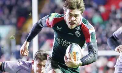 Ollie Hassell-Collins charges upfield for Leicester Tigers