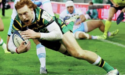 George Hendy scoring for Northampton Saints against Bulls