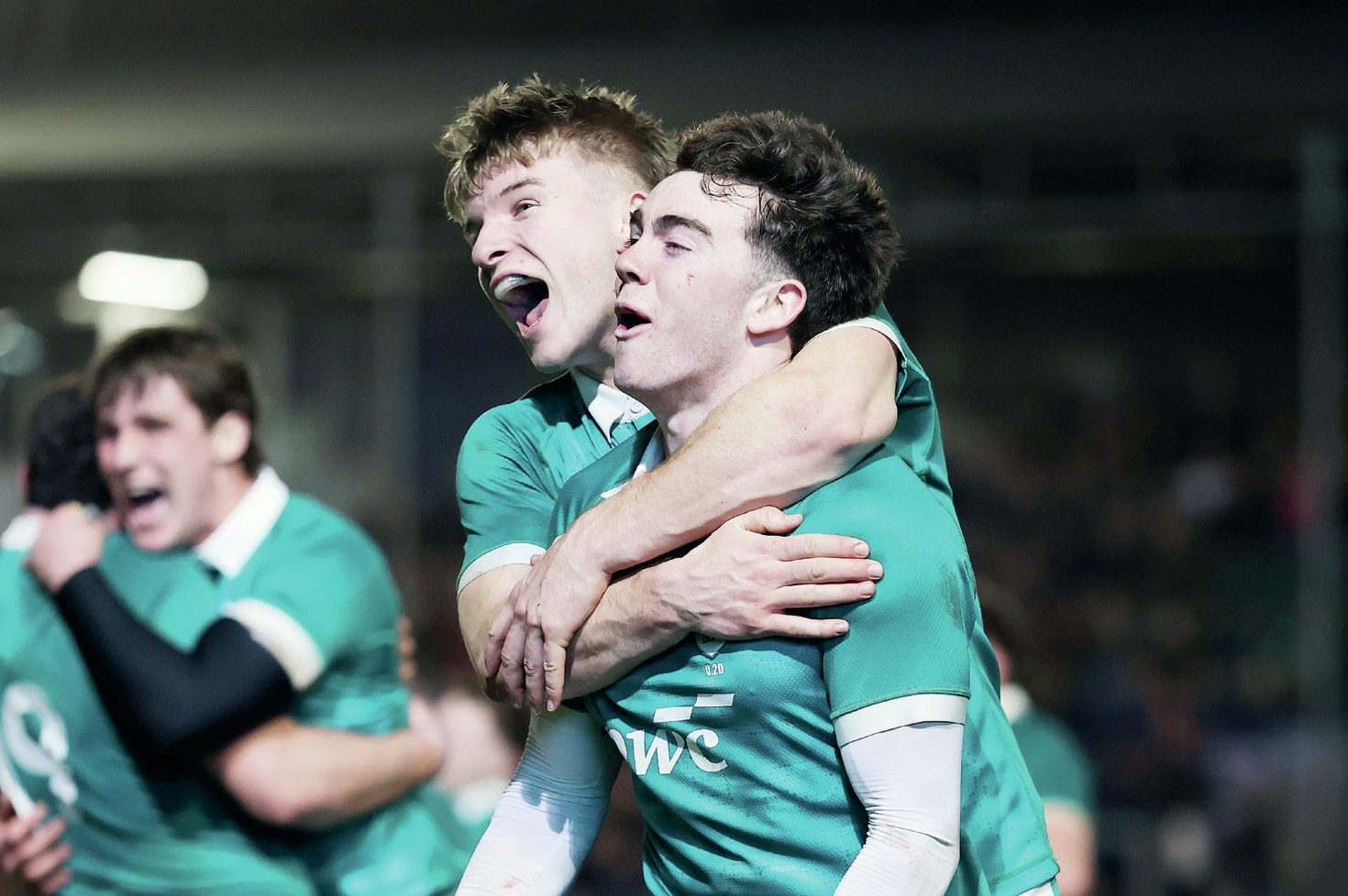 Noah Byrne and Johnny O’Sullivan enjoy the winning feeling for Ireland