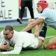 Tom Roebuck scores England’s first under pressure from France’s Louis Bielle-Biarrey