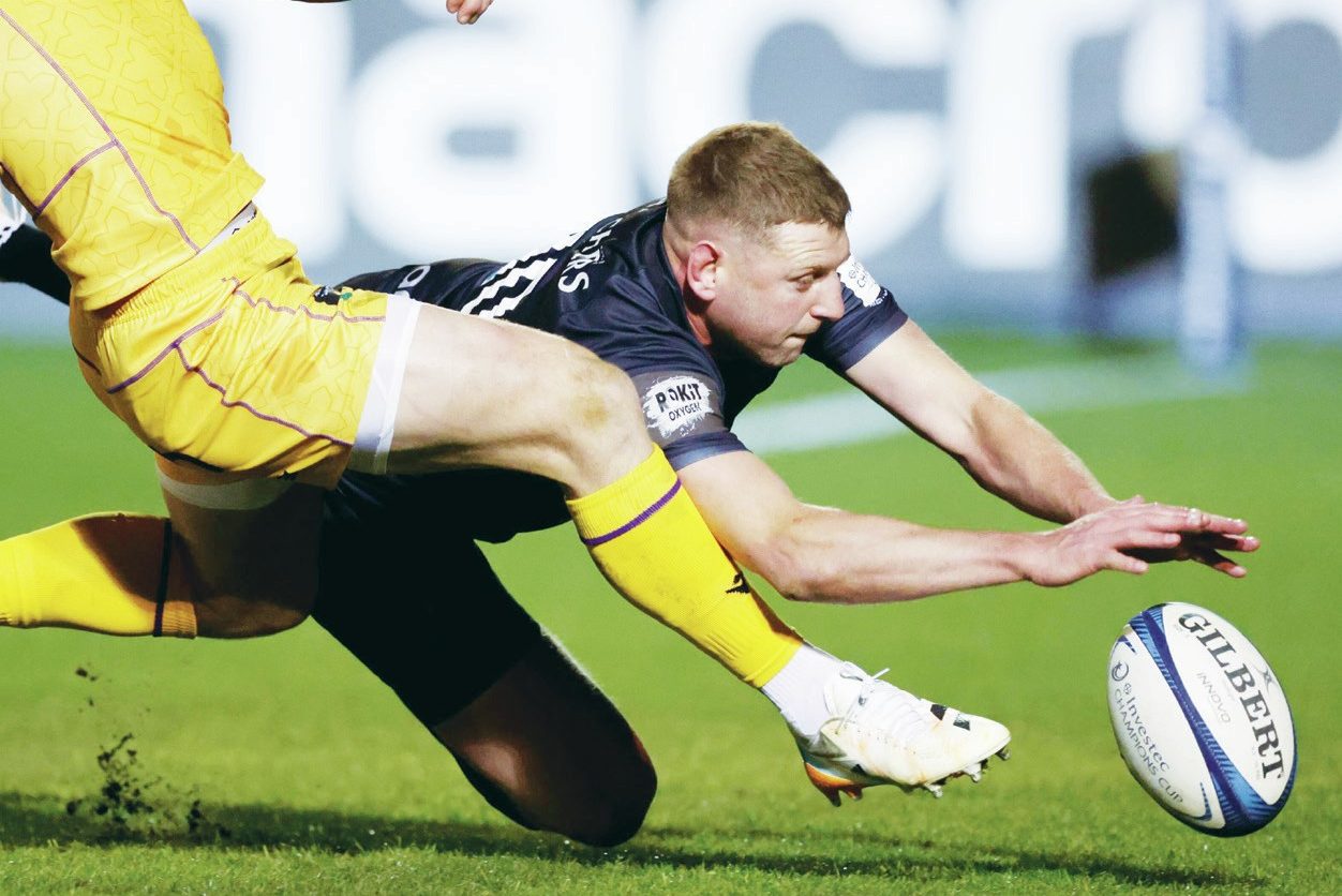 Finn Russell scoring for Bath against Northampton Saints in last weekend’s Champions Cup quarter-final