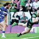 Tommy Freeman dives in to score his third try for Northampton Saints