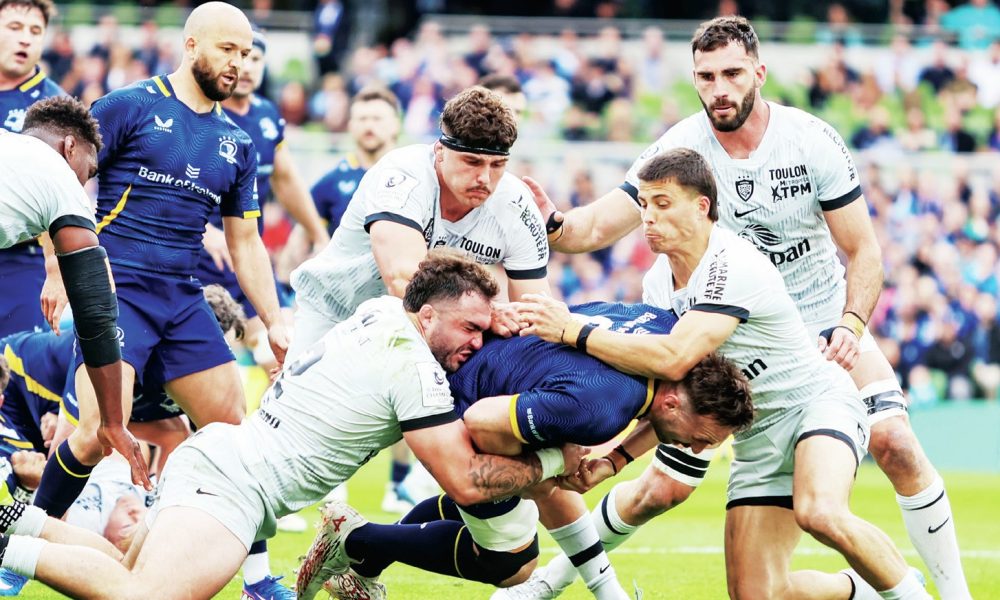 Leinster’s Jack Conan powers over for the opening try