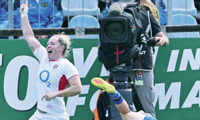 Marlie Packer celebrates scoring for England