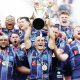 Bordeaux Begles celebrate their triumph in Bilbao