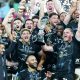 Lenni Nouchi lifts the trophy as Montpellier celebrate