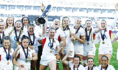 England captain Megan Jones lifts the Six Nations trophy