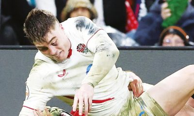 Tommy Freeman scoring for England against Wales during the Six Nations