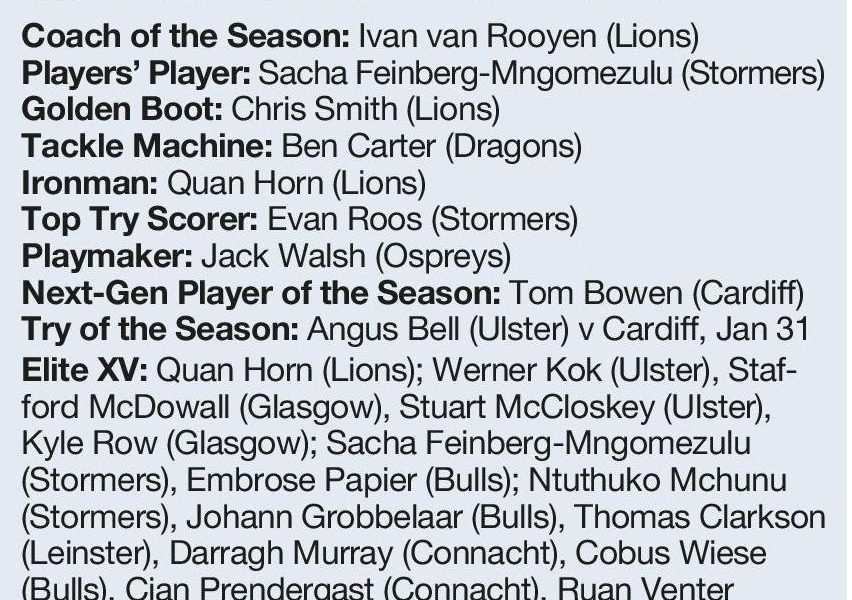Springbok star picked as best in the URC