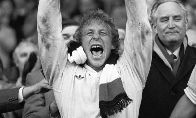 Roger Spurrell lifts the John Player Cup in 1985