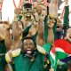 South Africa captain Siya Kolisi lifts the 2023 World Cup